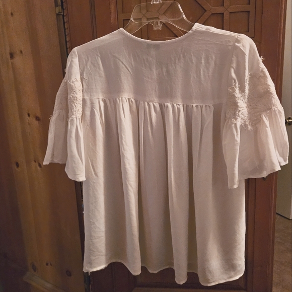 Lucky Brand White Peasant Keyhole Lace Accent Oversized Womens Top Blouse Size S - Picture 4 of 7